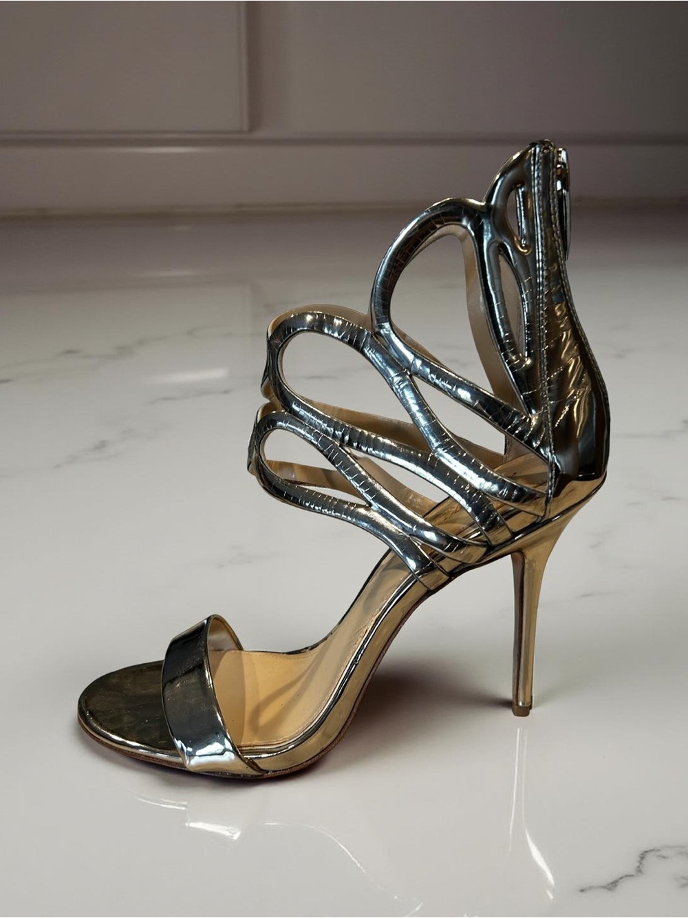 ANTONIO MELANI Metallic Silver Strappy Stiletto Heel